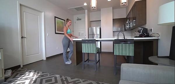  Big booty MILF stepmother Candice Dare finishing her workout on sons big cock